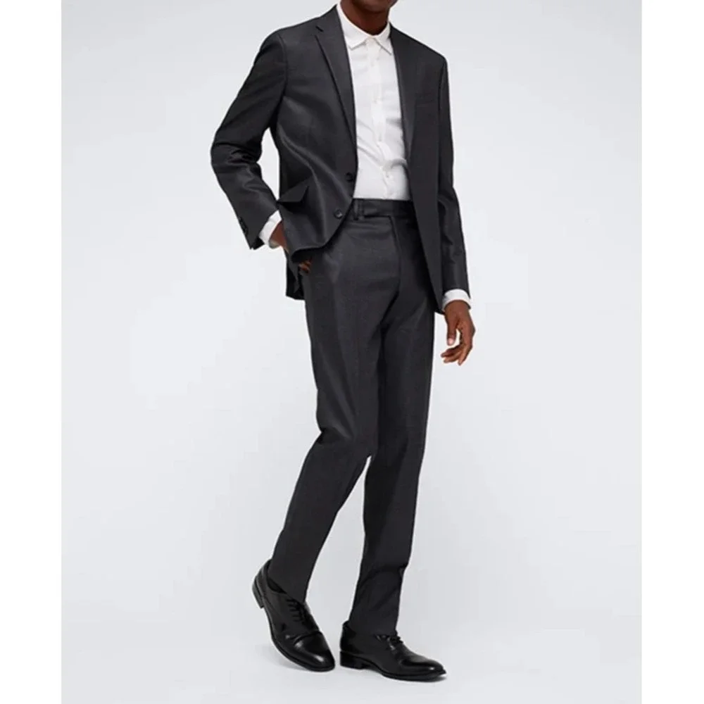 Kenneth Cole Reaction Men 2-pc Techni-Cole Suit GunMetal 46L Jacket Pant 40W 32L